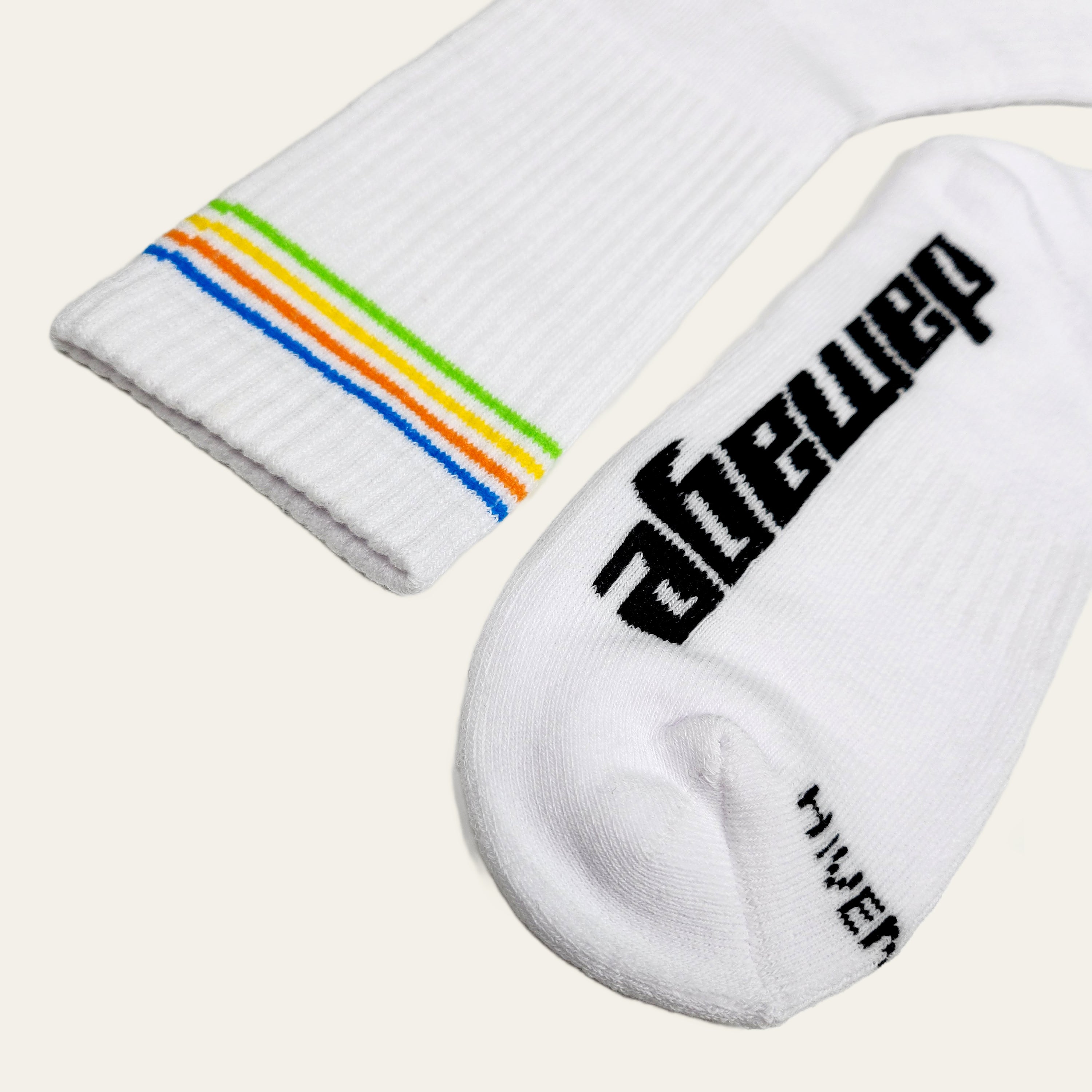White HIVEMIND x DAMAGE Socks
